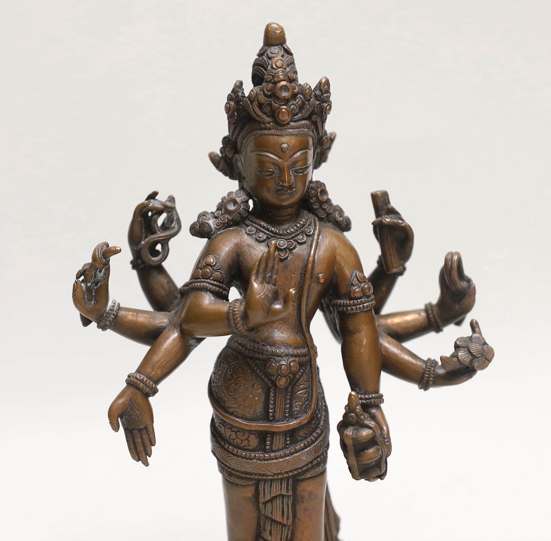 A Nepalese copper alloy figure of Amoghapasha, 18th/19th century, 19cm high